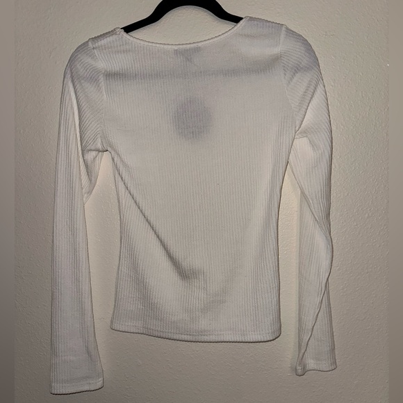 White top, feminine detail, ribbed fabric, fitted, size small - Picture 2 of 2